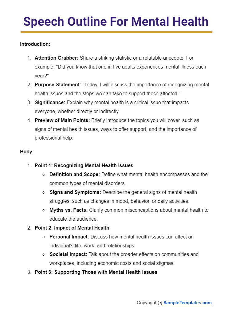 speech outline for mental health