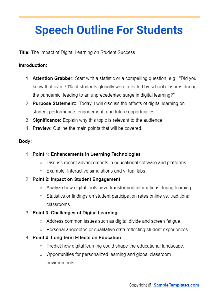 Self Introduction Speech Outline Templates Speech Outline TPT Self Introduction Speech Outline Templates Speech Outline TPT