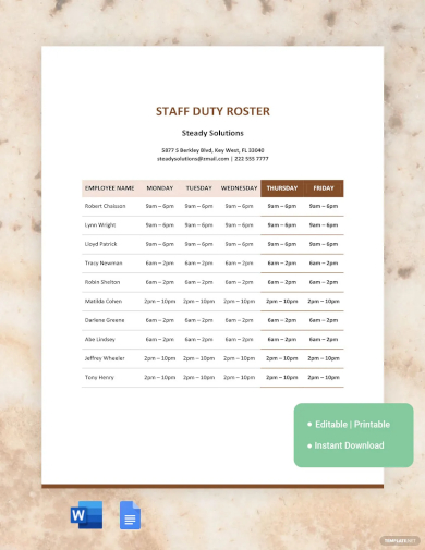 staff duty roster template