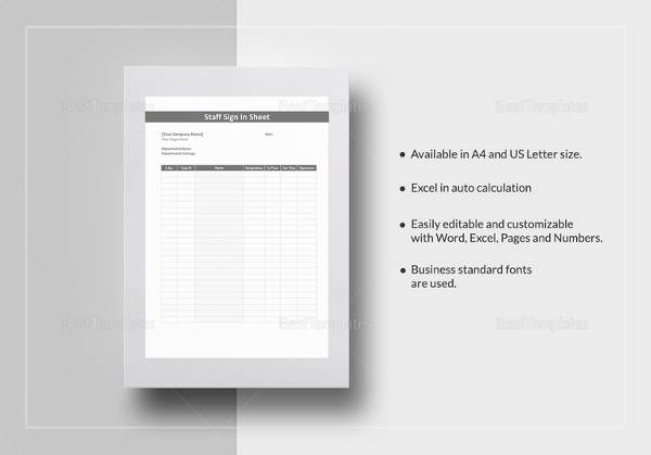 staff sign in sheet template