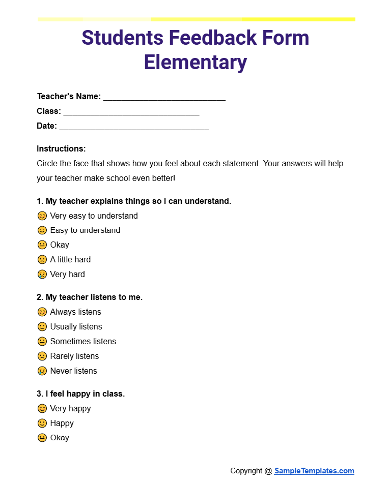 students feedback form elementary