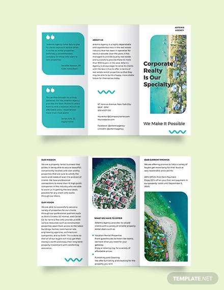 vacation rental advertising tri fold brochure template