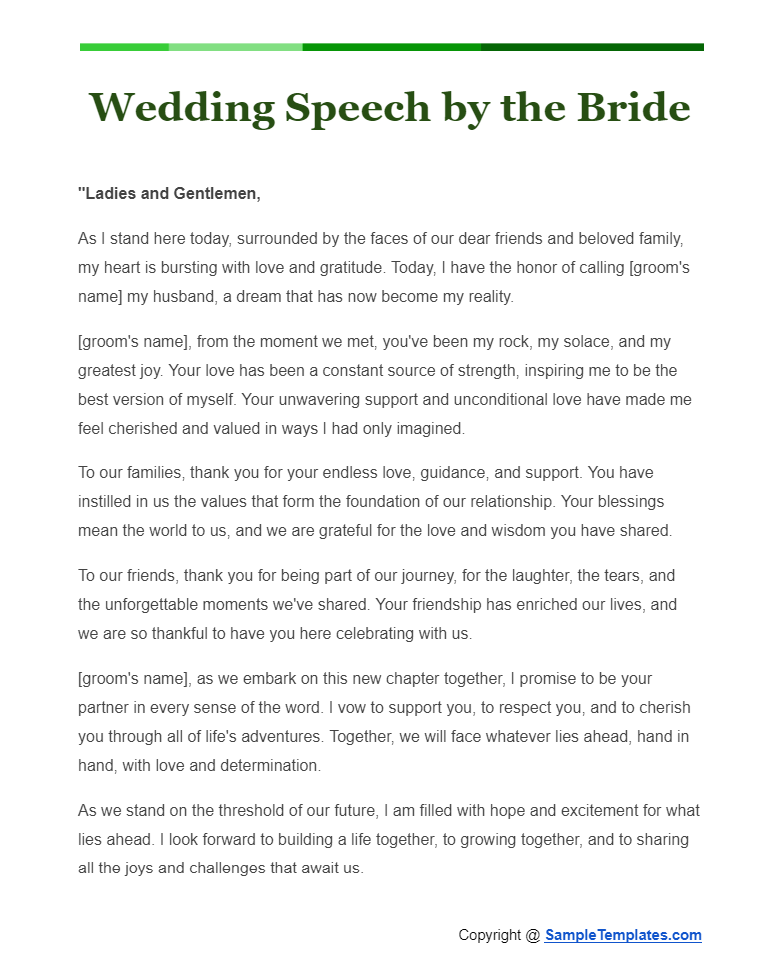 wedding speech by the bride