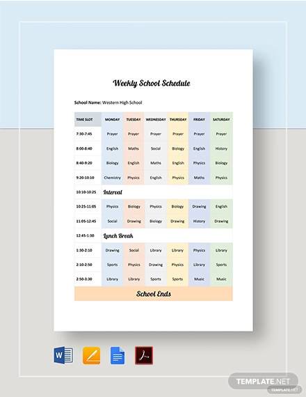 weekly school schedule template