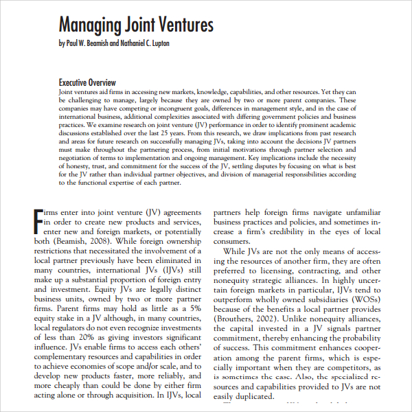 joint venture definition marketing