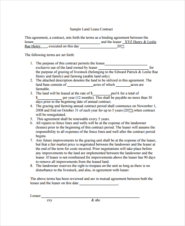 How To Write A Lease Agreement For Land