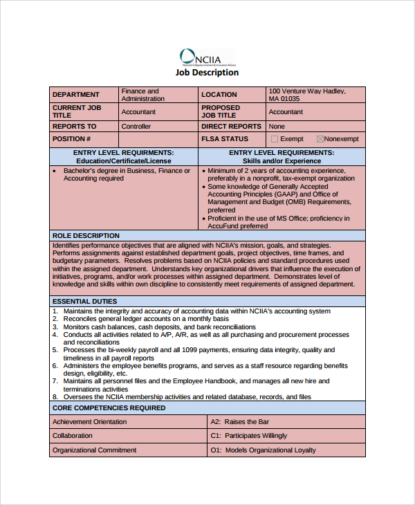 33+ Job Description Templates  Sample Templates