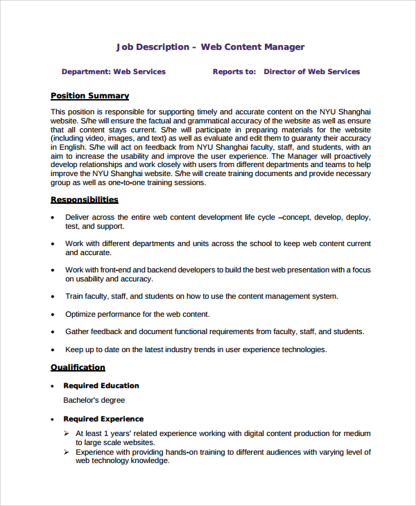 content manager job description template