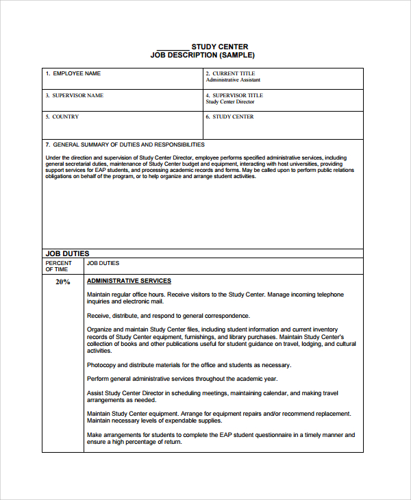 FREE 32 Sample Job Description Templates In MS Word PDF