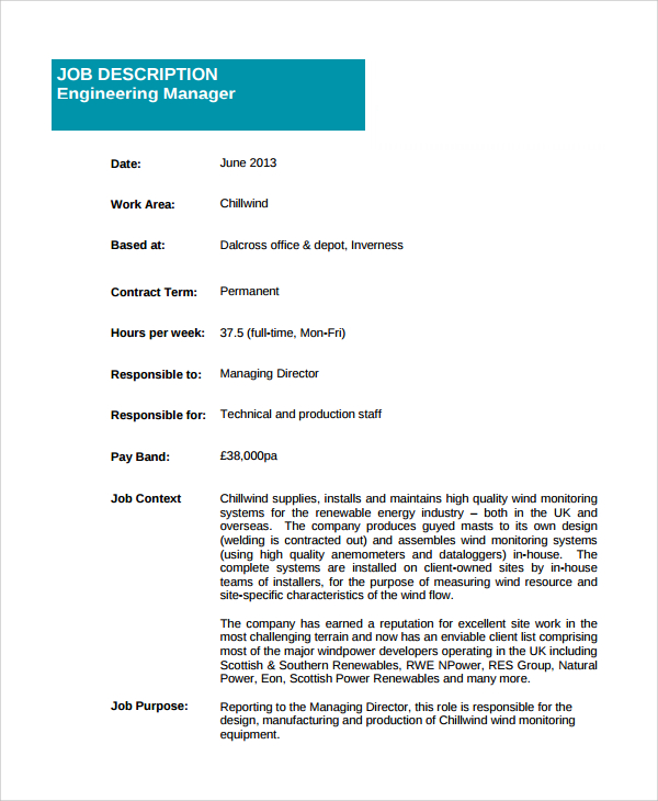 engineering manager job description template