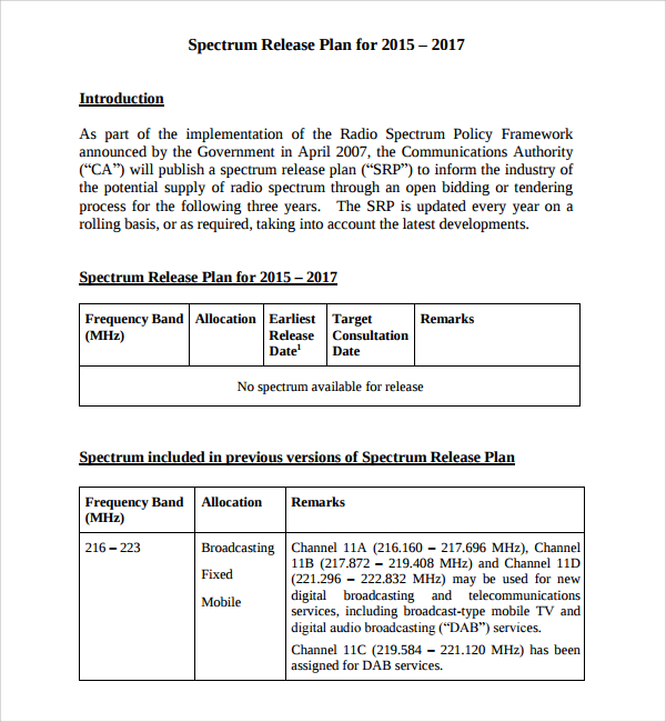 FREE 6+ Sample Release Plan Templates in PDF