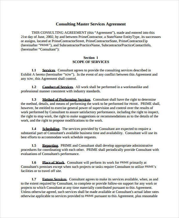 FREE 9  Sample Consulting Service Agreement Templates in MS Word PDF