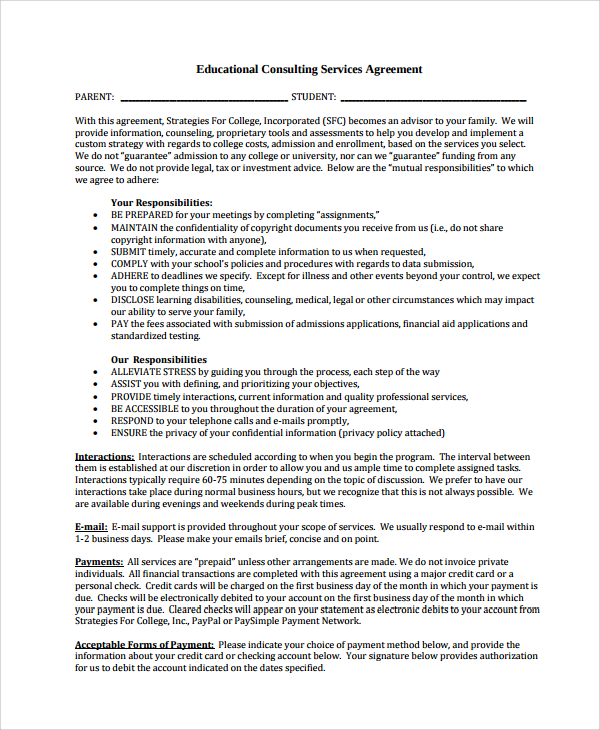 educational consulting services agreement
