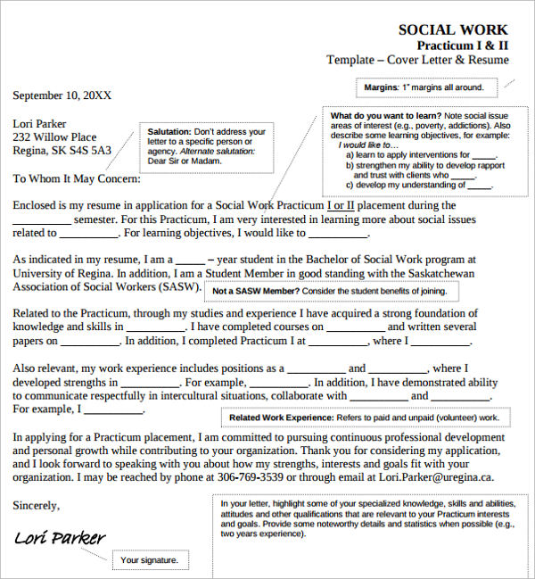 social work cover letter template