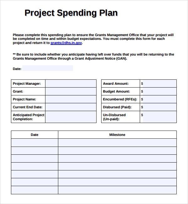 project spending plan template