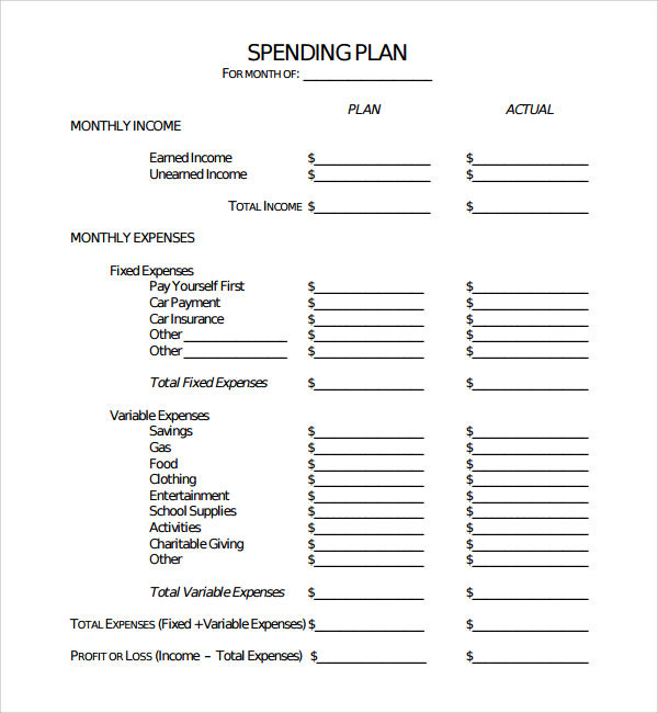 budget spending plan template