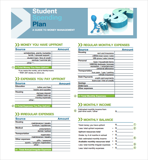 student spending plan template