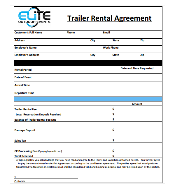 FREE 12 Trailer Rental Agreement Templates In MS Word PDF Pages