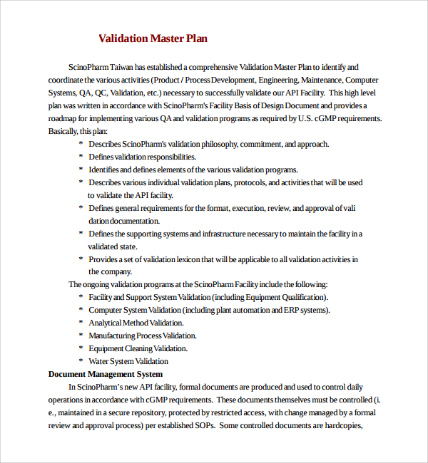 Master Validation Plan Template