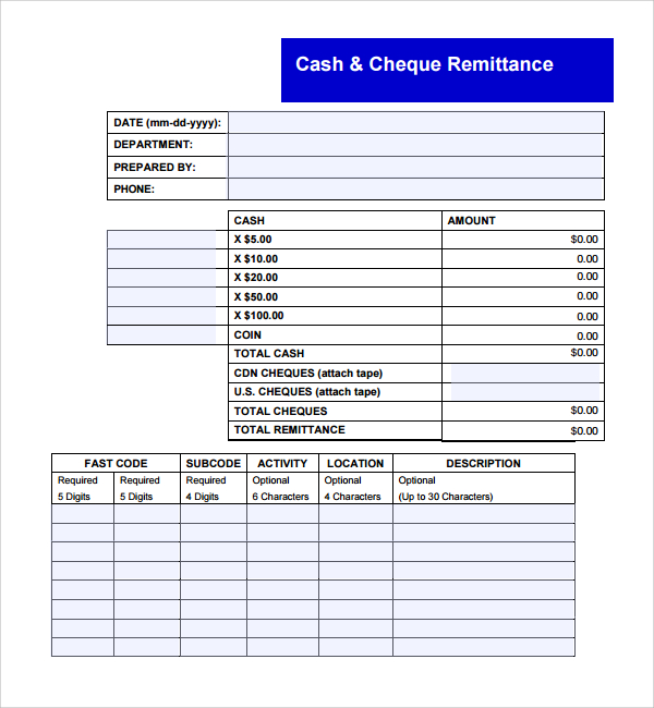 cheque remittance template