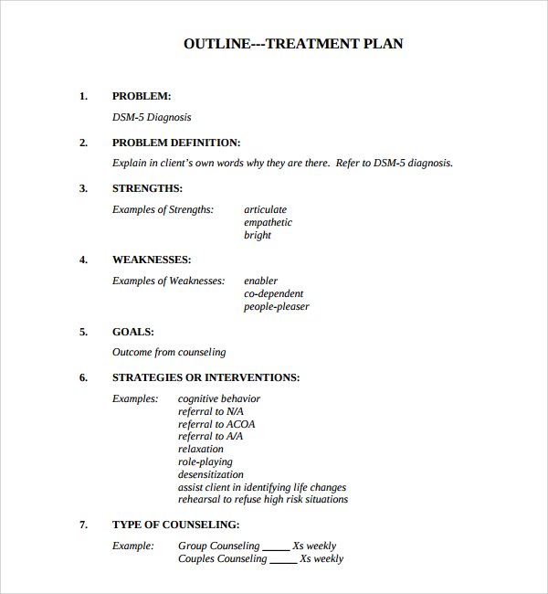 Social Work Treatment Plan Template