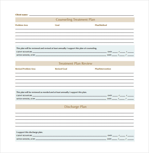 counseling treatment plan template