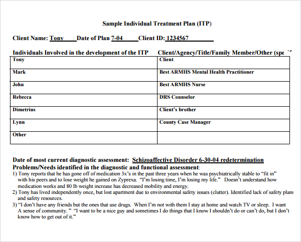 sample individual treatment plan