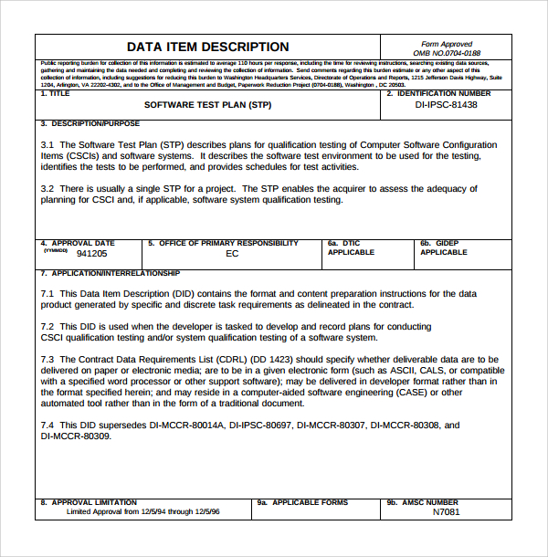 software testing plan template