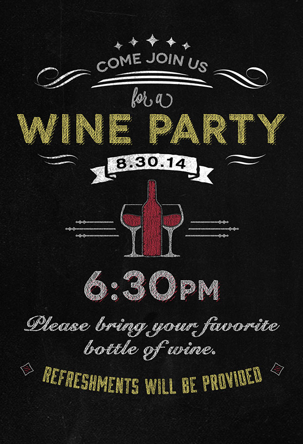 wine party invitation on chalkboard