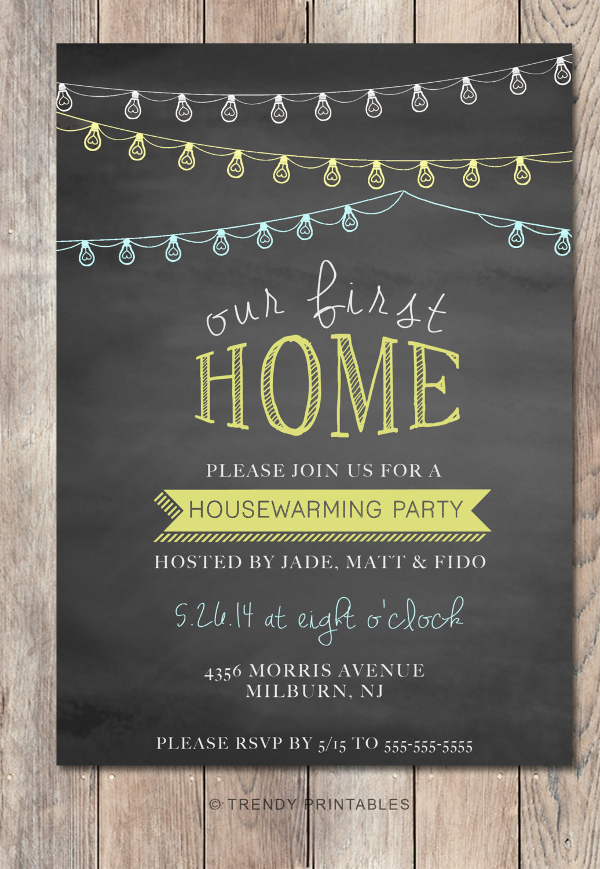 housewarming party invitation on chalkboard