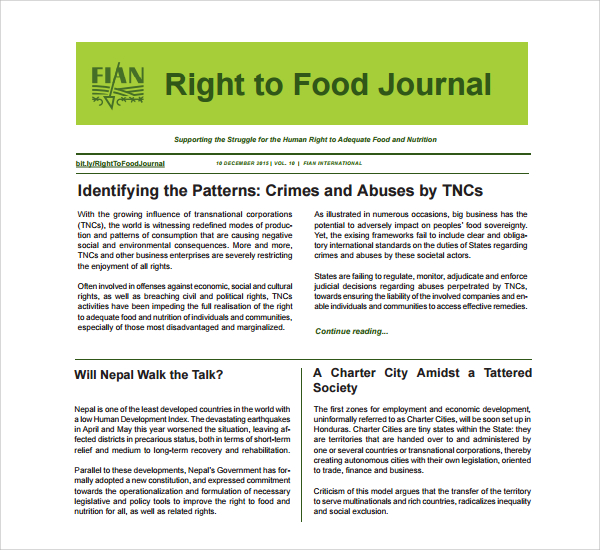 FREE 7 Sample Food Journal Templates In PDF