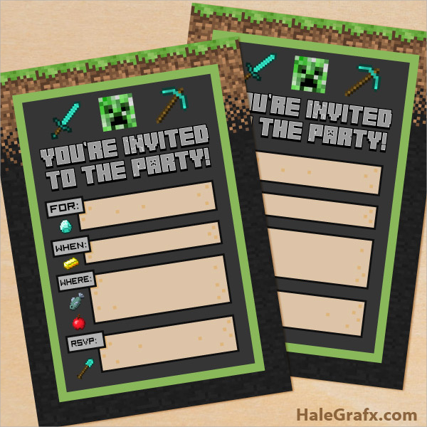 printable mine craft invitation template