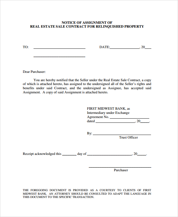 free assignment of contract form