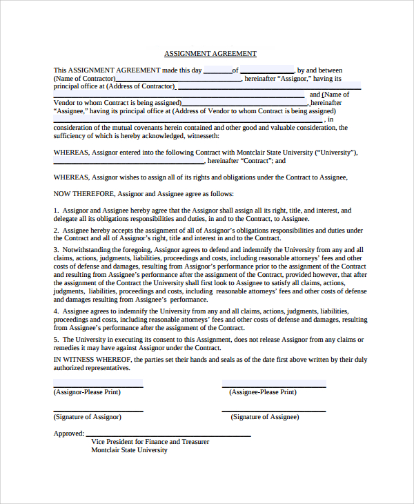 Purchase Assignment Agreement Assignment Of Purchase Agreement