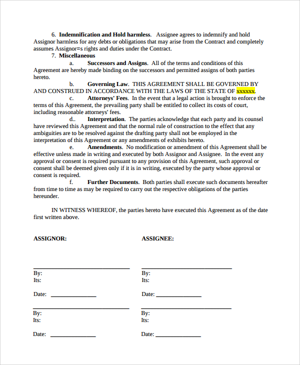 contractual assignment meaning