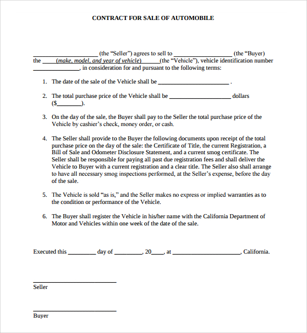 auto purchase agreement example