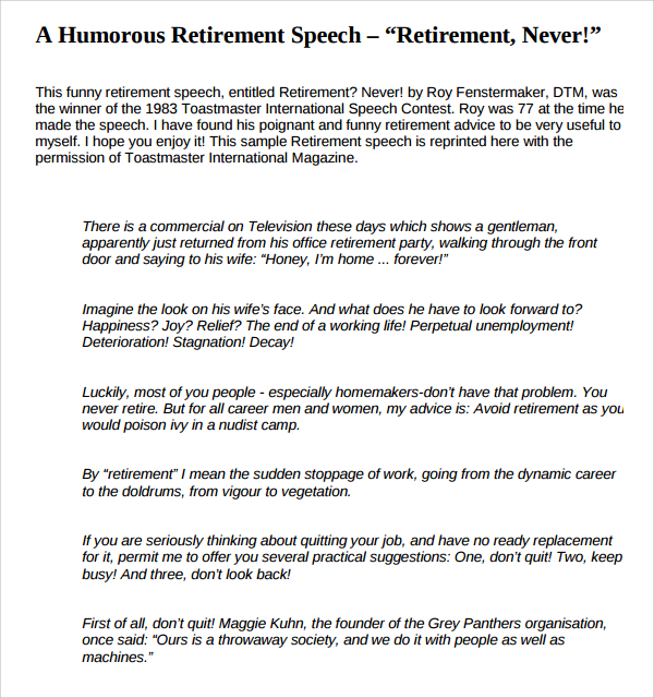 humorous retirement speeches