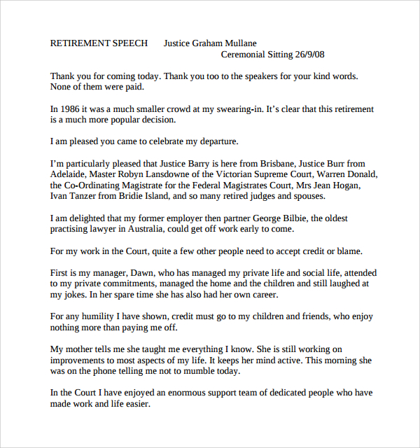 retirement speech example template