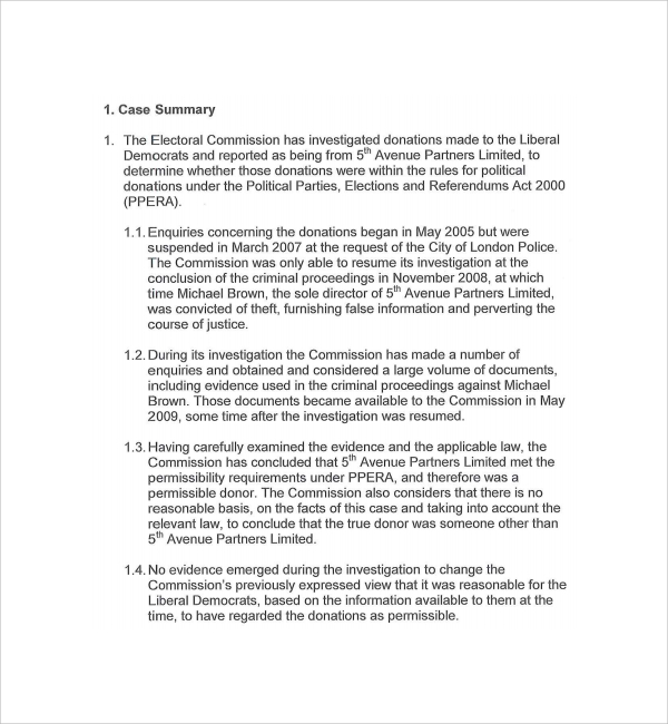 FREE 9 Sample Case Summary Templates In PDF MS Word