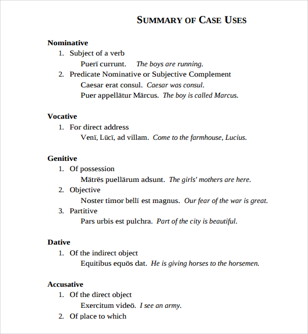 summary of case uses template