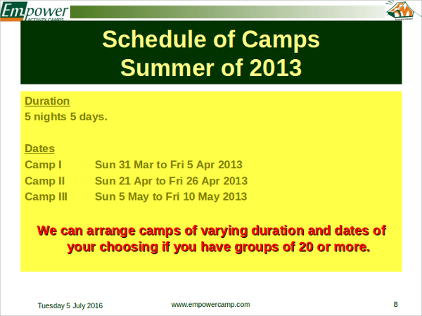 Sample Summer Camp Schedule Template from images.sampletemplates.com