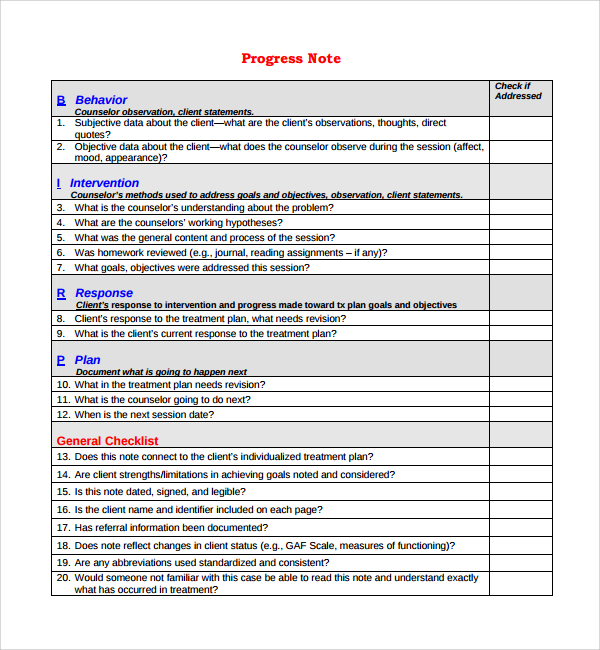 FREE 9+ Sample Progress Note Templates in PDF MS Word