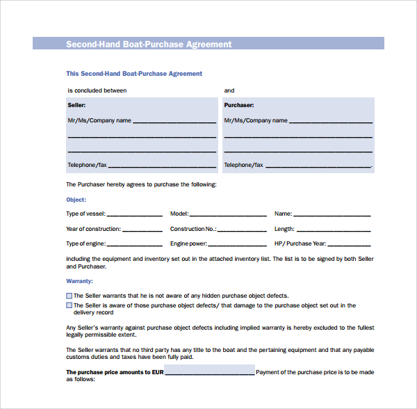 FREE 10+ Sample Boat Purchase Agreement Templates in PDF | MS Word | Google Docs | Pages