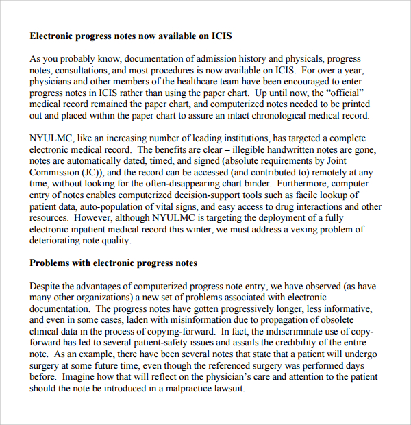 FREE 9 Sample Progress Note Templates In PDF