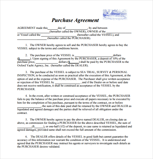 boat purchase agreement form
