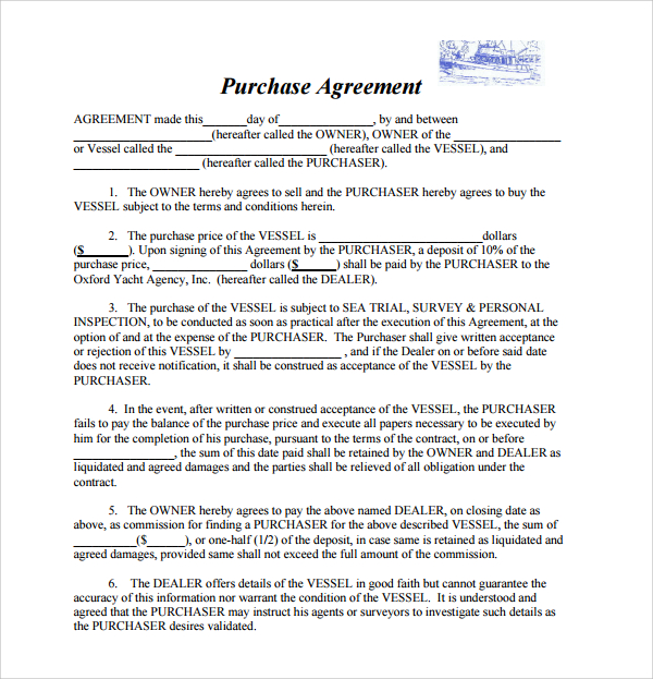 yacht purchase agreement template