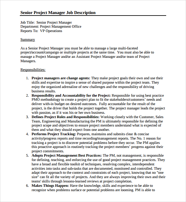 Senior Project Manager Job Description Template