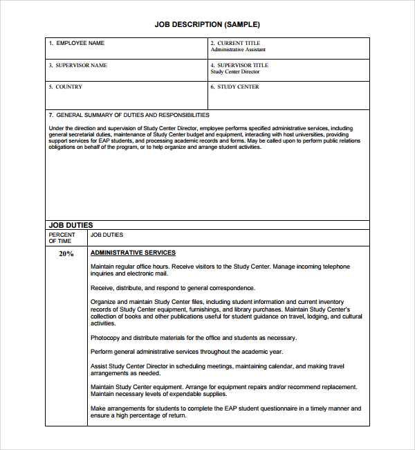 Free sample of job description format