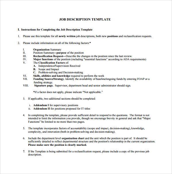 FREE 9+ Sample Job Description Templates in PDF | MS Word