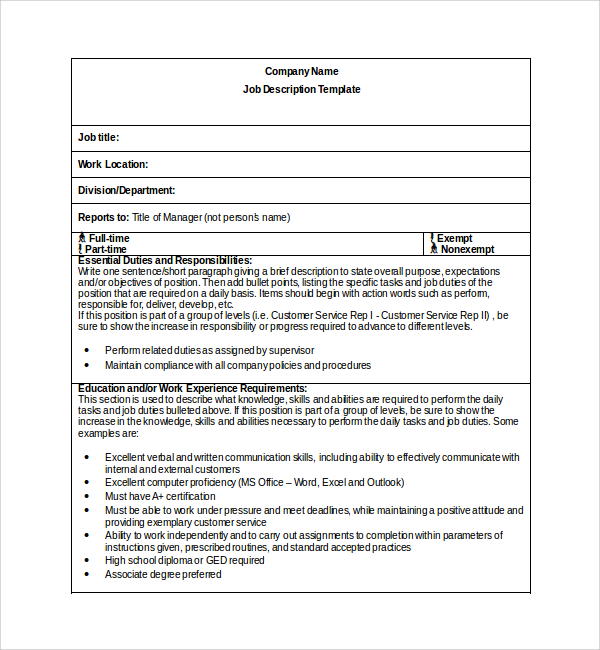 Simple Job Description Example